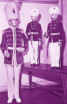 Bob Fuller, 1934 Husky Marching Band drum major, with wannabes