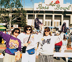 Lisa Styer (right) joined sorority sisters Sue Dalton (left) and Karen Burks (center) at the 1992 Rose Bowl.