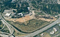 This 2001 aerial view shows the transformation of the pasture into wetlands. Note the new meandering stream that crosses the 58 acres.
